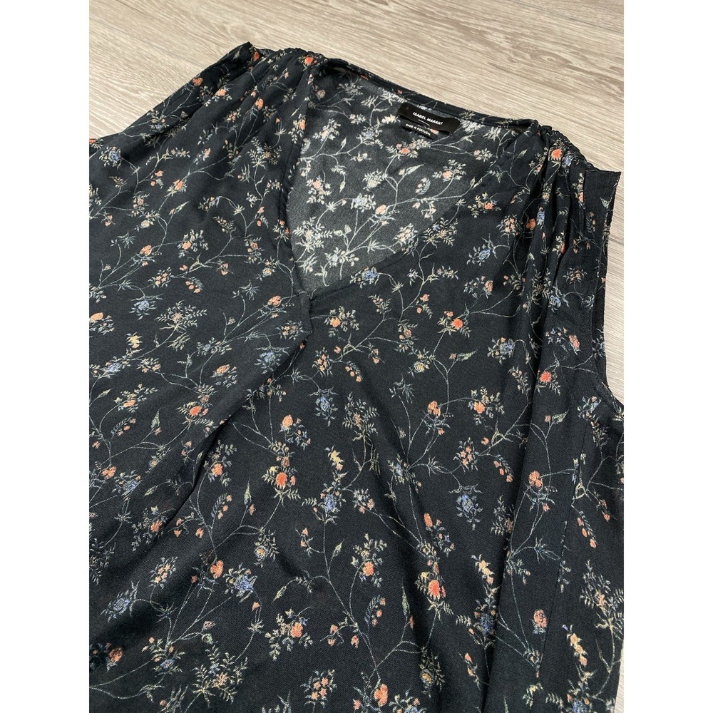 Isabel Marant Women's Silk Blend Sleeveless Tank Top Black Floral 36 US Small